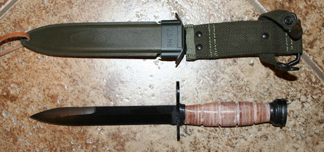 #617 M1 Carbine new made Bayonet & scabbard, leather handle. 